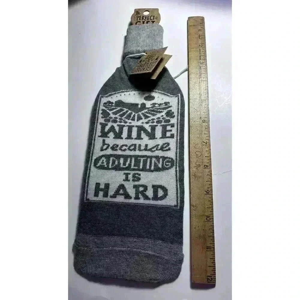 Wine Bottle Sock Bag Cover Primitives by Kathy - "Wine Because Adulting Is Hard